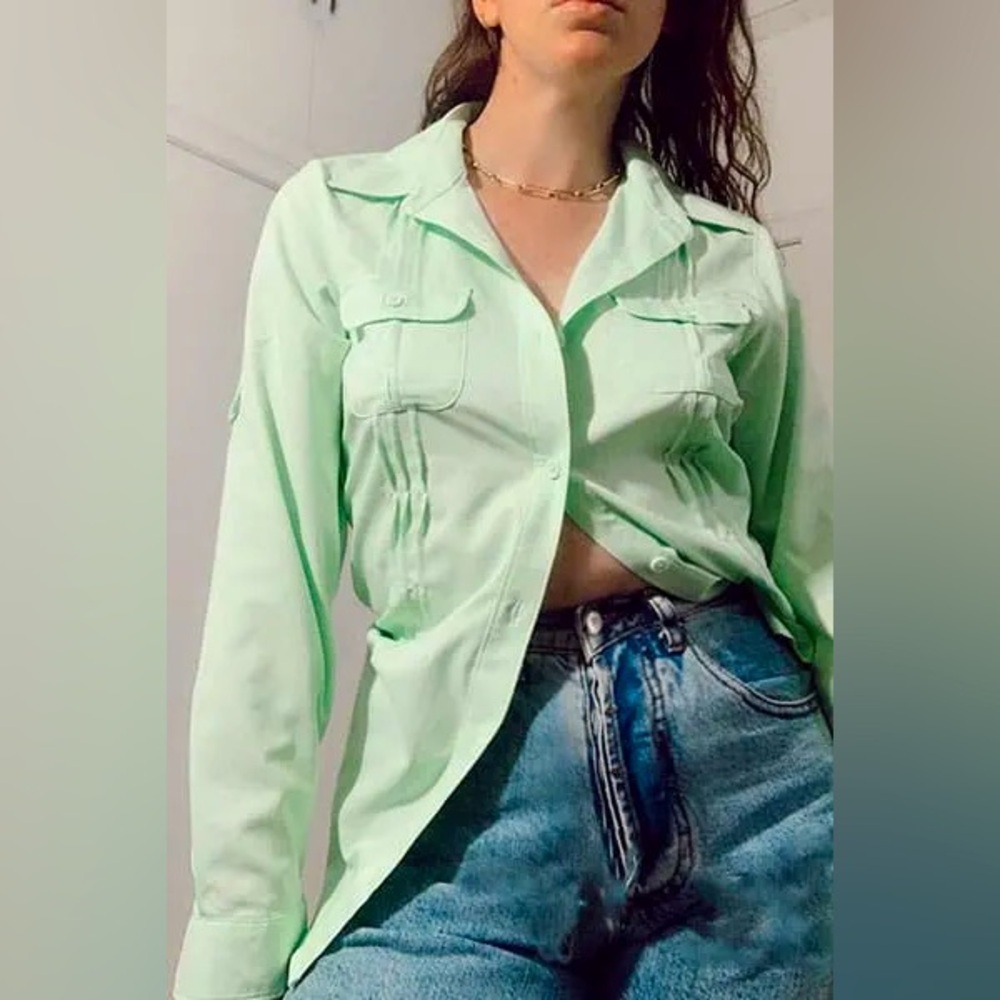 Columbia Shirt Womens Small Green Omni-Shade Hiking Gorpcore Fishing Ruffles - Picture 1 of 16
